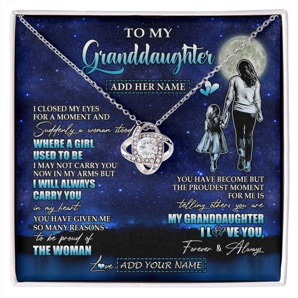 Love Knot Necklace 14K White Gold Finish | 1 | Personalized To My Granddaughter Gifts Necklace From Grandma I Closed My Eyes For A Moment Granddaughter Birthday Graduation Christmas Gift Box Message Card | siriusteestore.myshopify