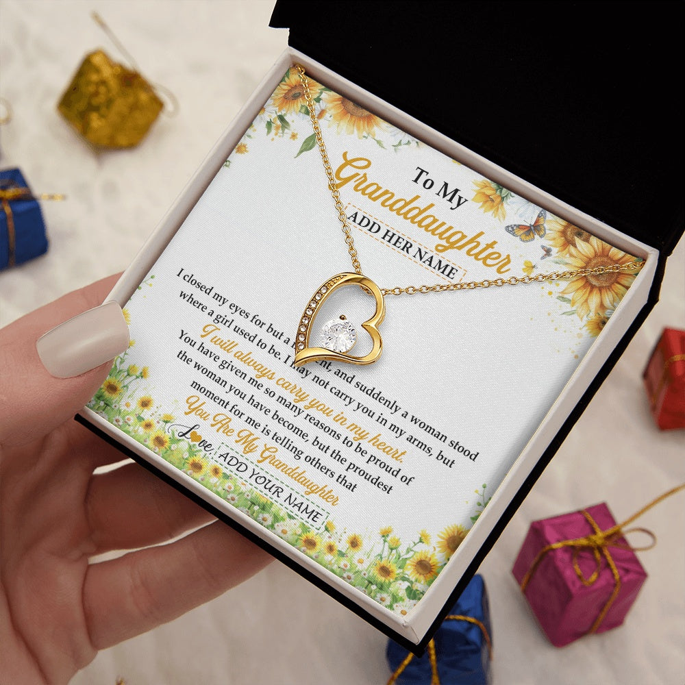 Forever Love Necklace 18K Yellow Gold Finish | 2 | Personalized To My Granddaughter Gifts Necklace From Grandma I Closed My Eyes Sunflower Best Granddaughter Birthday Gifts Christmas Gift Box Message Card | siriusteestore.myshopify