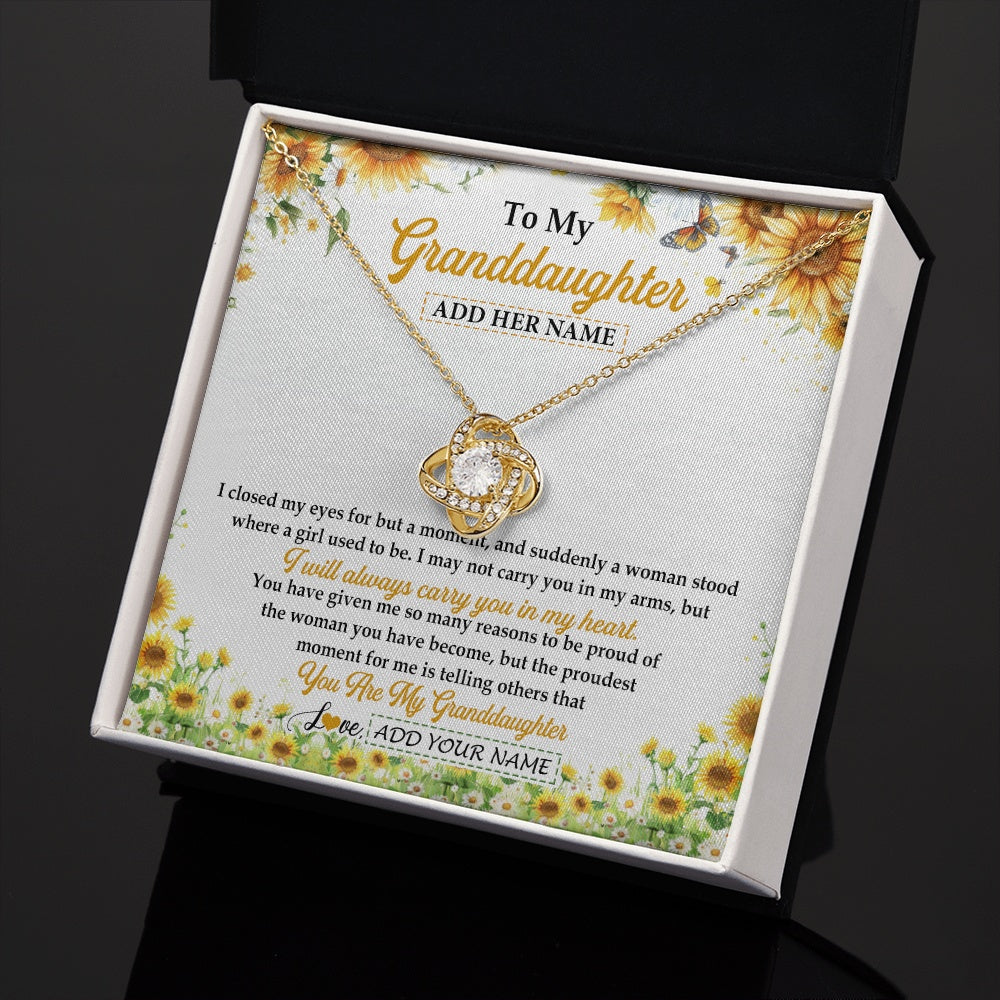 Love Knot Necklace 18K Yellow Gold Finish | 2 | Personalized To My Granddaughter Gifts Necklace From Grandma I Closed My Eyes Sunflower Best Granddaughter Birthday Gifts Christmas Gift Box Message Card | siriusteestore.myshopify