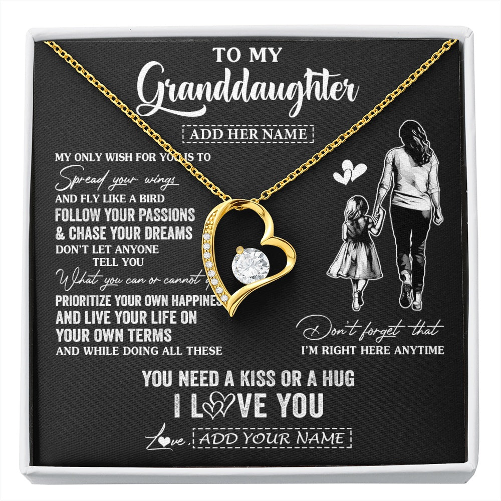 Forever Love Necklace 18K Yellow Gold Finish | 1 | Personalized To My Granddaughter Gifts Necklace From Grandma Nana My Only Wish For You Granddaughter Birthday Gifts Graduation Christmas Gift Box Message Card | siriusteestore.myshopify