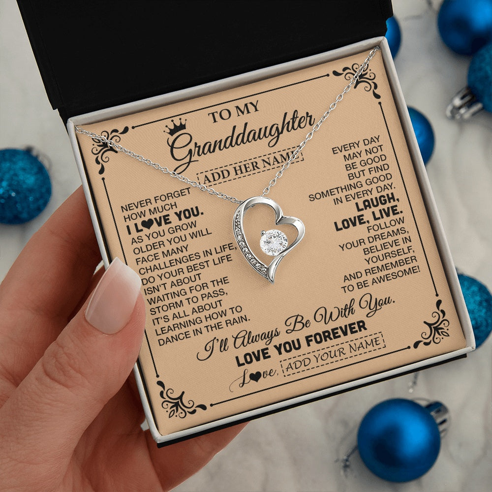 Forever Love Necklace 14K White Gold Finish | 2 | Personalized To My Granddaughter Gifts Necklace From Grandma Never Forget How Much I Love You Granddaughter Birthday Gifts Christmas Gift Box Message Card | https://siriusteestore.