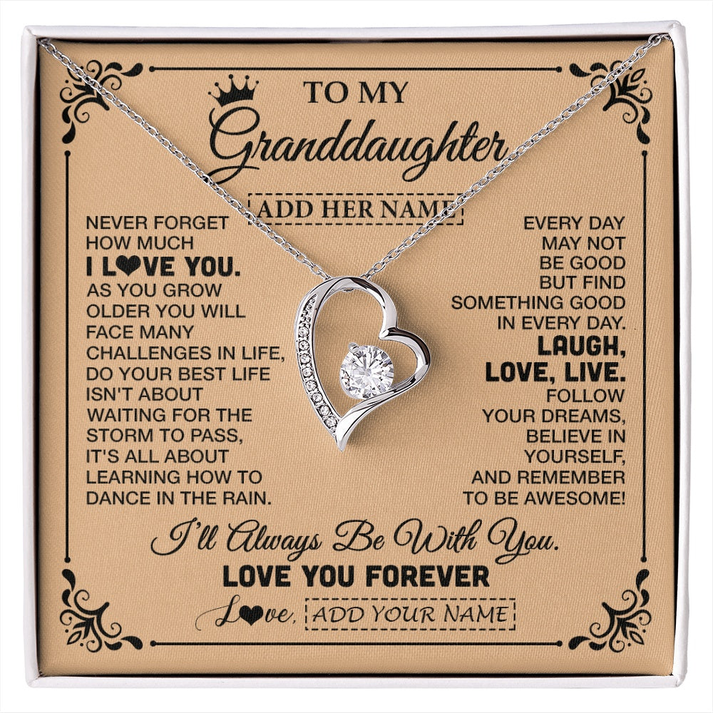 Forever Love Necklace 14K White Gold Finish | 1 | Personalized To My Granddaughter Gifts Necklace From Grandma Never Forget How Much I Love You Granddaughter Birthday Gifts Christmas Gift Box Message Card | https://siriusteestore.