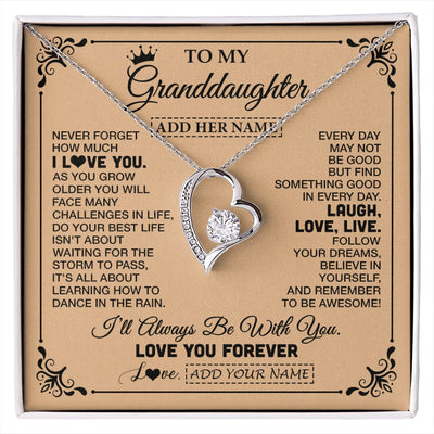 Forever Love Necklace 14K White Gold Finish | 1 | Personalized To My Granddaughter Gifts Necklace From Grandma Never Forget How Much I Love You Granddaughter Birthday Gifts Christmas Gift Box Message Card | https://siriusteestore.