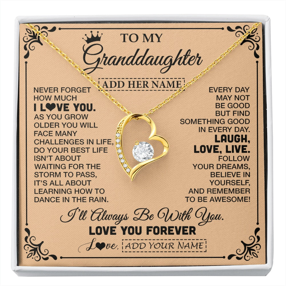 Forever Love Necklace 18K Yellow Gold Finish | 1 | Personalized To My Granddaughter Gifts Necklace From Grandma Never Forget How Much I Love You Granddaughter Birthday Gifts Christmas Gift Box Message Card | https://siriusteestore.