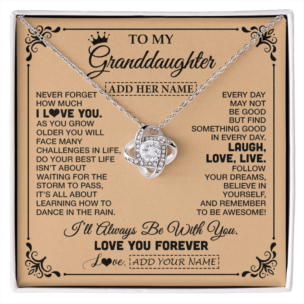 Love Knot Necklace 14K White Gold Finish | 1 | Personalized To My Granddaughter Gifts Necklace From Grandma Never Forget How Much I Love You Granddaughter Birthday Gifts Christmas Gift Box Message Card | https://siriusteestore.