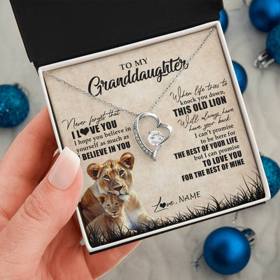 Forever Love Necklace 14K White Gold Finish | Personalized To My Granddaughter Gifts Necklace From Grandma Old Lion Granddaughter Jewelry Birthday Graduation Christmas Customized Gift Box Message Card | siriusteestore