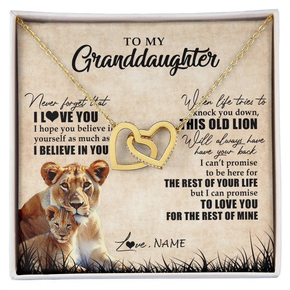 Interlocking Hearts Necklace 18K Yellow Gold Finish | Personalized To My Granddaughter Gifts Necklace From Grandma Old Lion Granddaughter Jewelry Birthday Graduation Christmas Customized Gift Box Message Card | siriusteestore