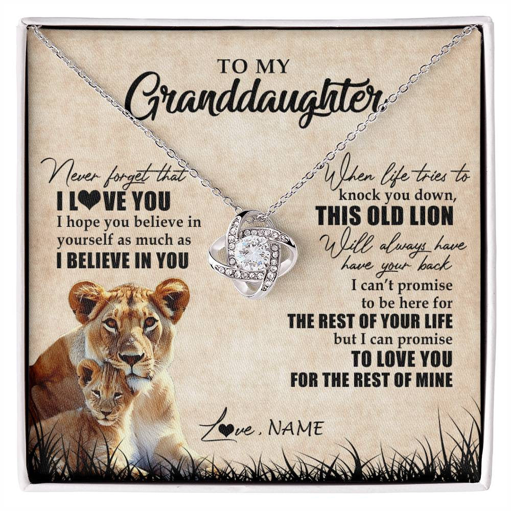 Love Knot Necklace 14K White Gold Finish | Personalized To My Granddaughter Gifts Necklace From Grandma Old Lion Granddaughter Jewelry Birthday Graduation Christmas Customized Gift Box Message Card | siriusteestore