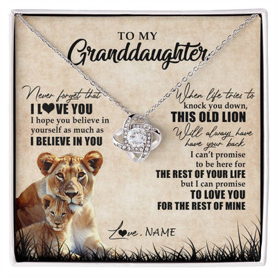 Love Knot Necklace 14K White Gold Finish | Personalized To My Granddaughter Gifts Necklace From Grandma Old Lion Granddaughter Jewelry Birthday Graduation Christmas Customized Gift Box Message Card | siriusteestore