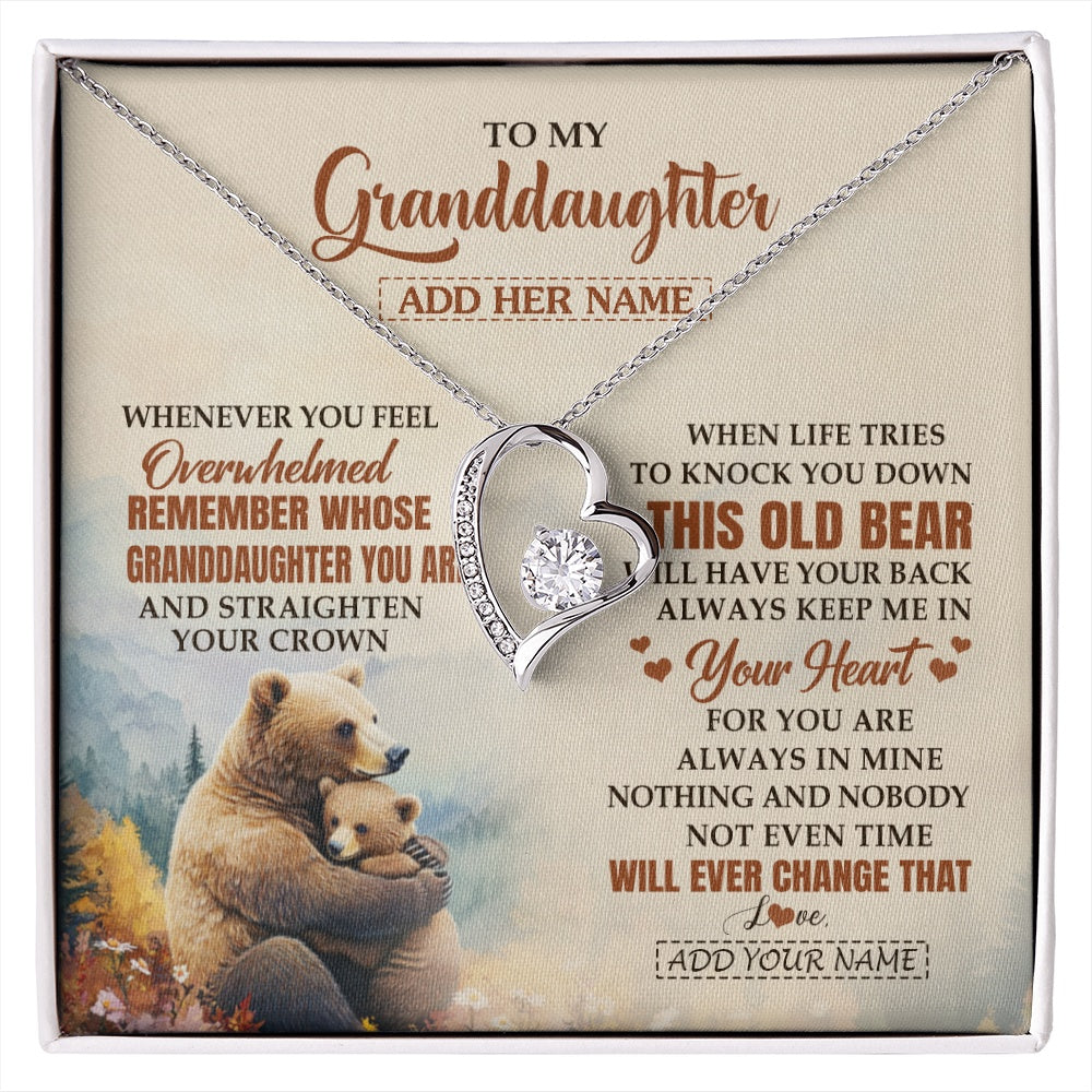 Forever Love Necklace 14K White Gold Finish | 1 | Personalized To My Granddaughter Gifts Necklace From Grandma Whenever Bear Unique Birthday Gifts For Granddaughter Graduation Christmas Gift Box Message Card | siriusteestore.myshopify
