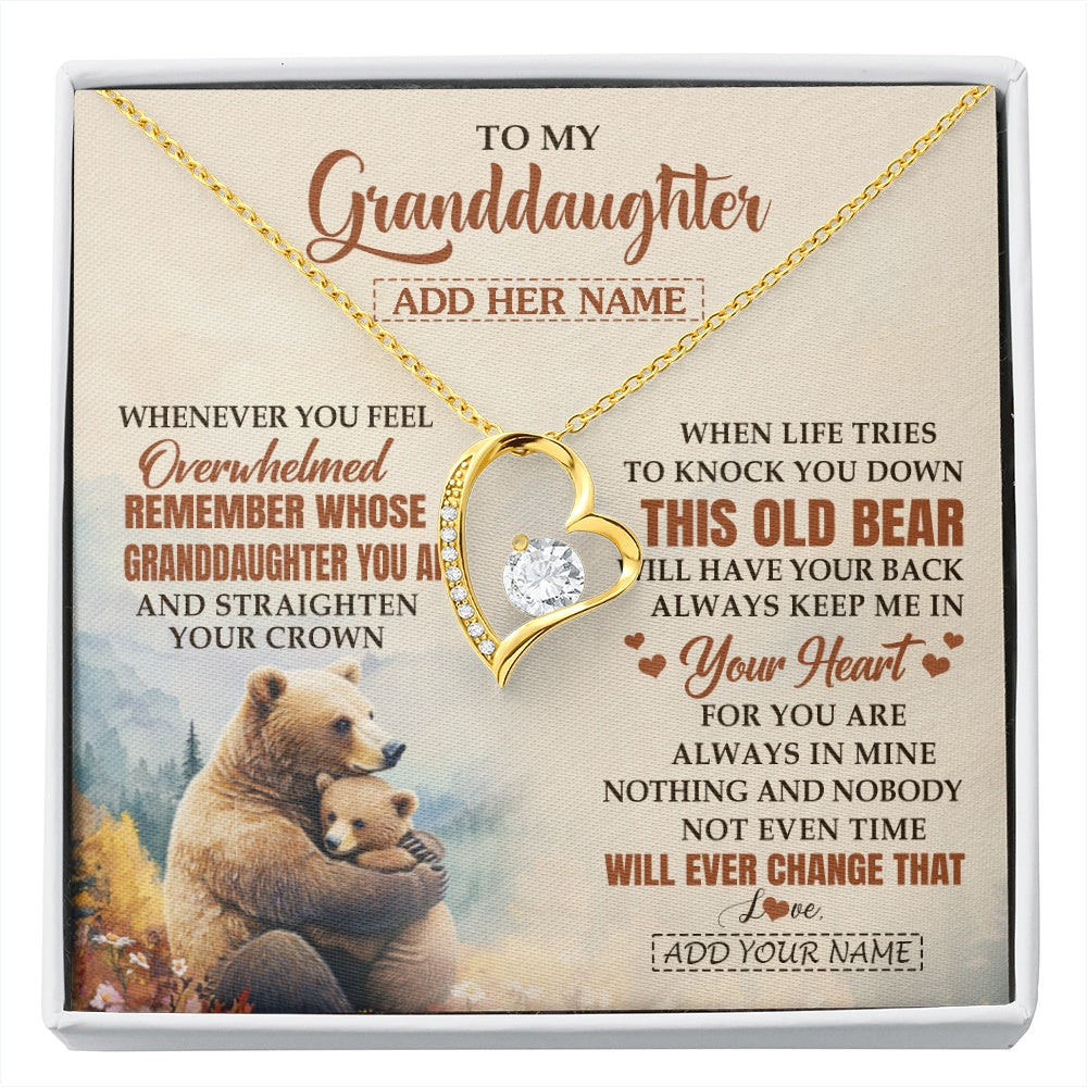 Forever Love Necklace 18K Yellow Gold Finish | 1 | Personalized To My Granddaughter Gifts Necklace From Grandma Whenever Bear Unique Birthday Gifts For Granddaughter Graduation Christmas Gift Box Message Card | siriusteestore.myshopify