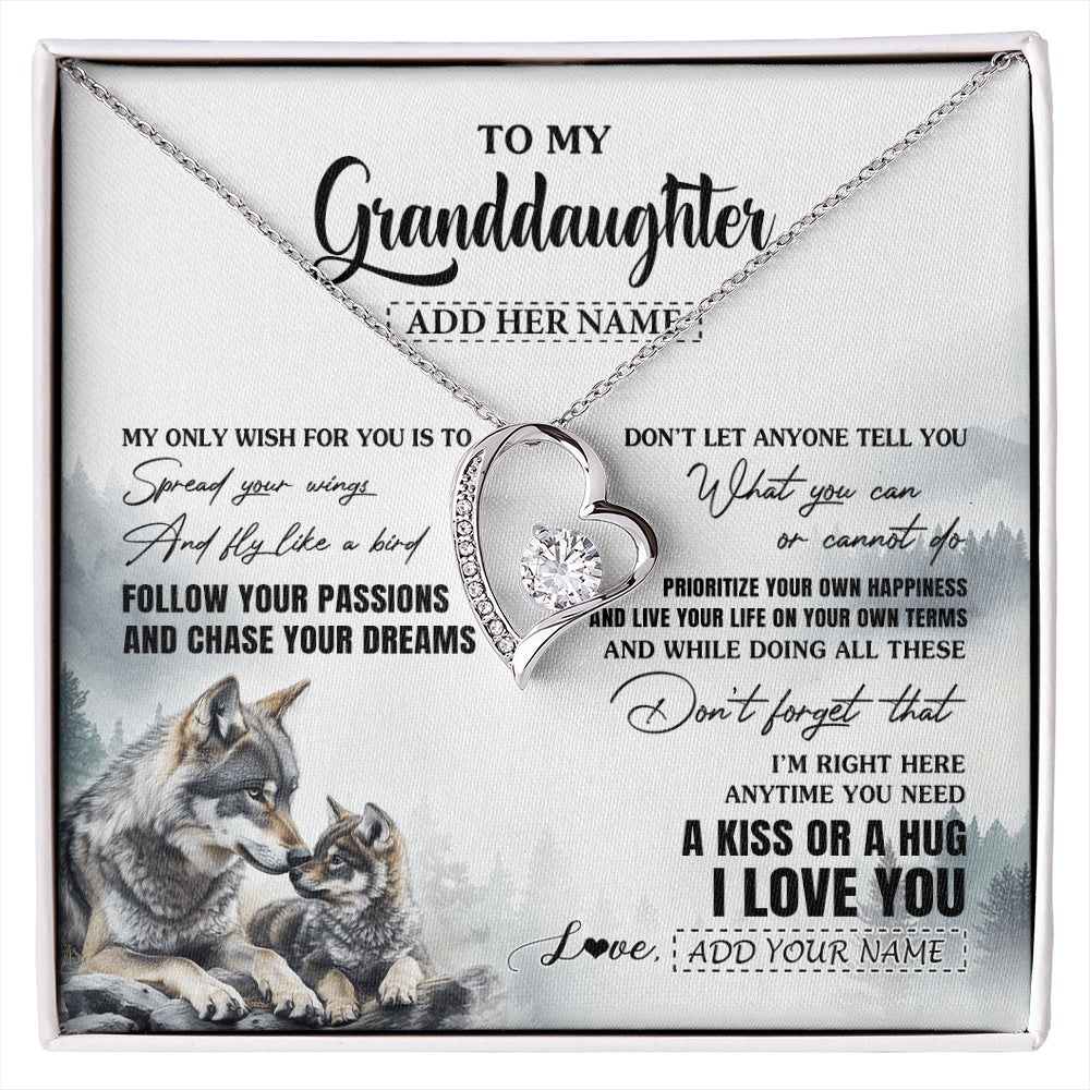 Forever Love Necklace 14K White Gold Finish | 1 | Personalized To My Granddaughter Gifts Necklace From Grandma Wolf My Only Wish For You Granddaughter Birthday Gifts Graduation Christmas Gift Box Message Card | https://siriusteestore.