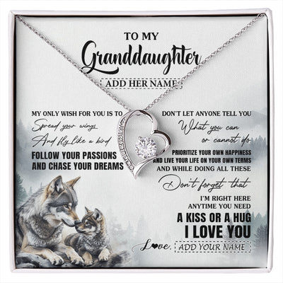 Forever Love Necklace 14K White Gold Finish | 1 | Personalized To My Granddaughter Gifts Necklace From Grandma Wolf My Only Wish For You Granddaughter Birthday Gifts Graduation Christmas Gift Box Message Card | https://siriusteestore.