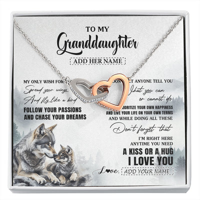 Interlocking Hearts Necklace Stainless Steel & Rose Gold Finish | 1 | Personalized To My Granddaughter Gifts Necklace From Grandma Wolf My Only Wish For You Granddaughter Birthday Gifts Graduation Christmas Gift Box Message Card | https://siriusteestore.