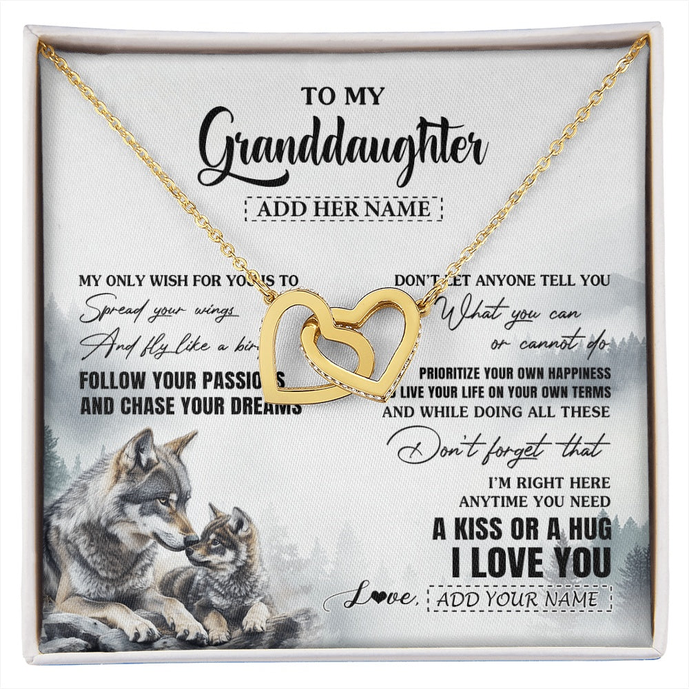 Interlocking Hearts Necklace 18K Yellow Gold Finish | 1 | Personalized To My Granddaughter Gifts Necklace From Grandma Wolf My Only Wish For You Granddaughter Birthday Gifts Graduation Christmas Gift Box Message Card | https://siriusteestore.
