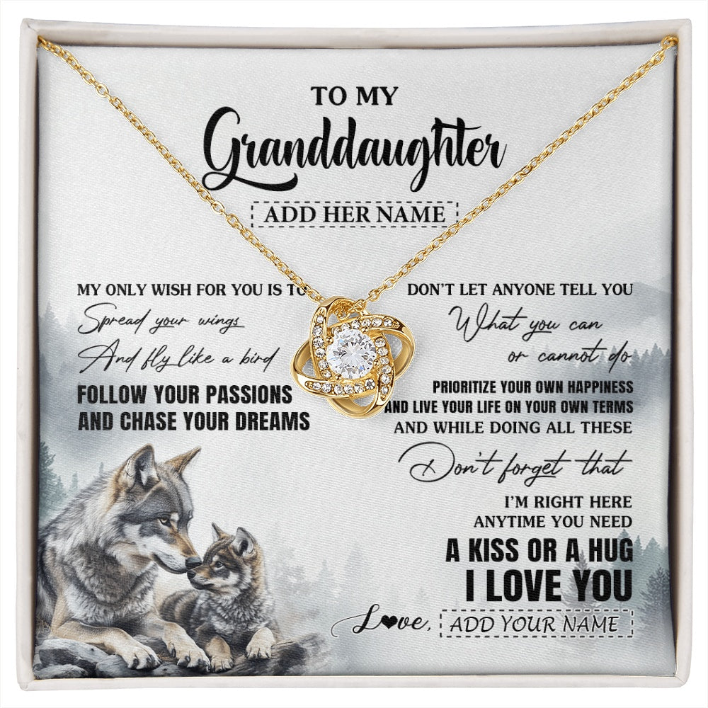 Love Knot Necklace 18K Yellow Gold Finish | 1 | Personalized To My Granddaughter Gifts Necklace From Grandma Wolf My Only Wish For You Granddaughter Birthday Gifts Graduation Christmas Gift Box Message Card | https://siriusteestore.
