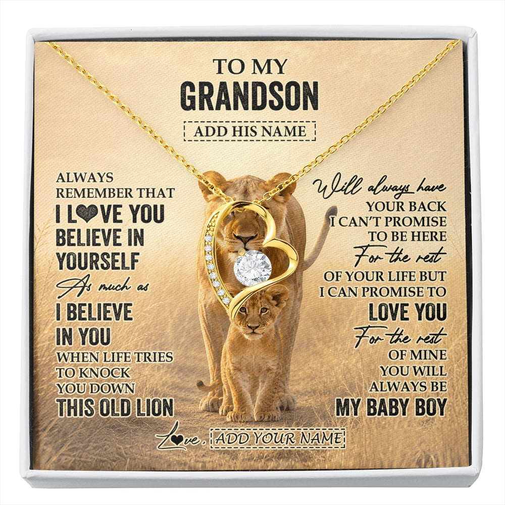 Forever Love Necklace 18K Yellow Gold Finish | 1 | Personalized To My Granddaughter Gifts Necklace From Grandpa Always Remember Lion Gifts For Granddaughter Birthday Graduation Christmas Gift Box Message Card | https://siriusteestore.