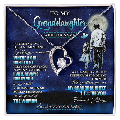 Forever Love Necklace 14K White Gold Finish | 1 | Personalized To My Granddaughter Gifts Necklace From Grandpa I Closed My Eyes For A Moment Granddaughter Birthday Graduation Christmas Gift Box Message Card | siriusteestore.myshopify