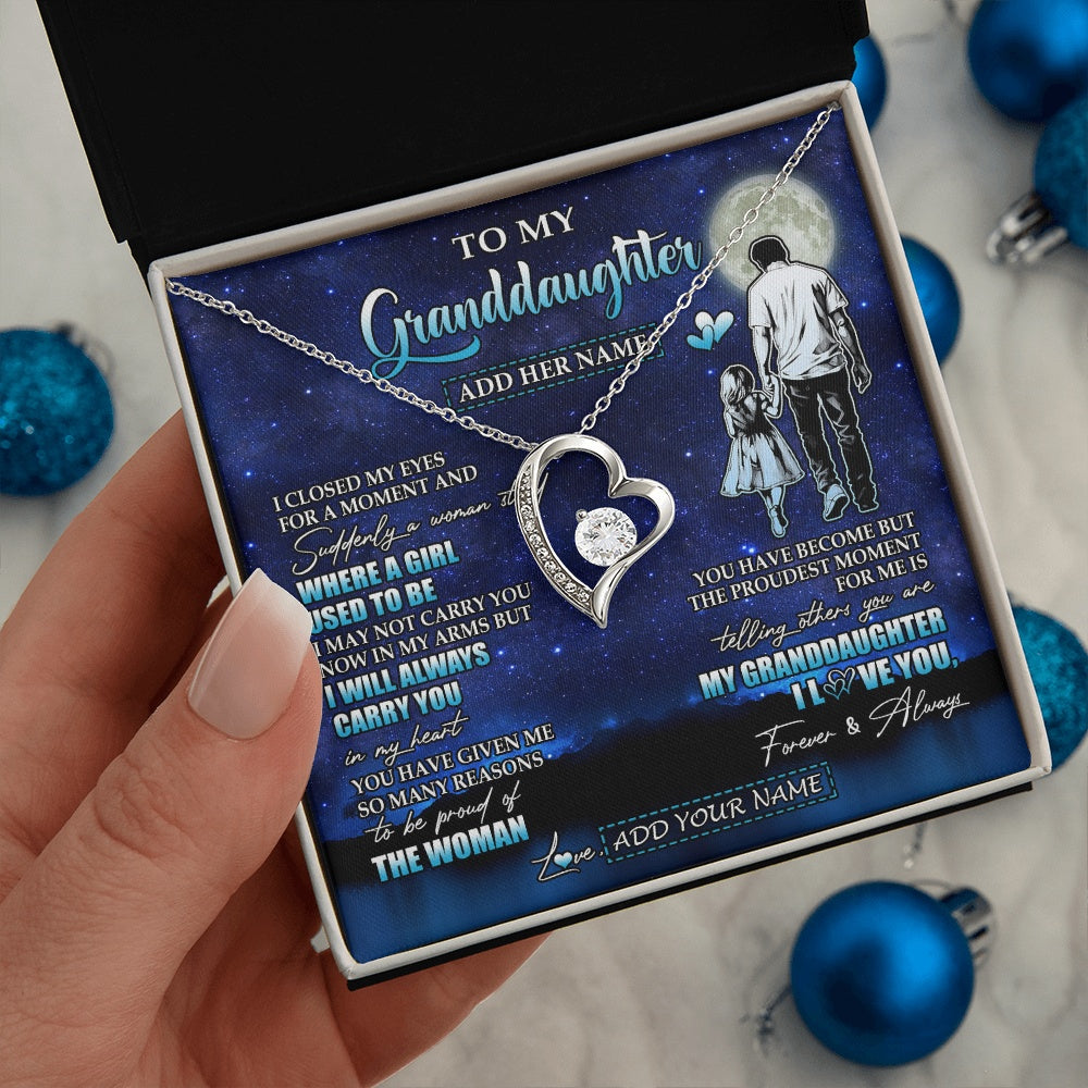 Forever Love Necklace 14K White Gold Finish | 2 | Personalized To My Granddaughter Gifts Necklace From Grandpa I Closed My Eyes For A Moment Granddaughter Birthday Graduation Christmas Gift Box Message Card | siriusteestore.myshopify