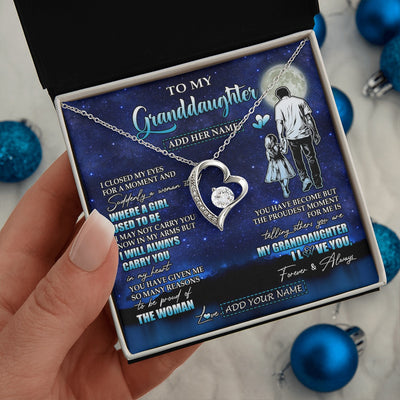 Forever Love Necklace 14K White Gold Finish | 2 | Personalized To My Granddaughter Gifts Necklace From Grandpa I Closed My Eyes For A Moment Granddaughter Birthday Graduation Christmas Gift Box Message Card | siriusteestore.myshopify