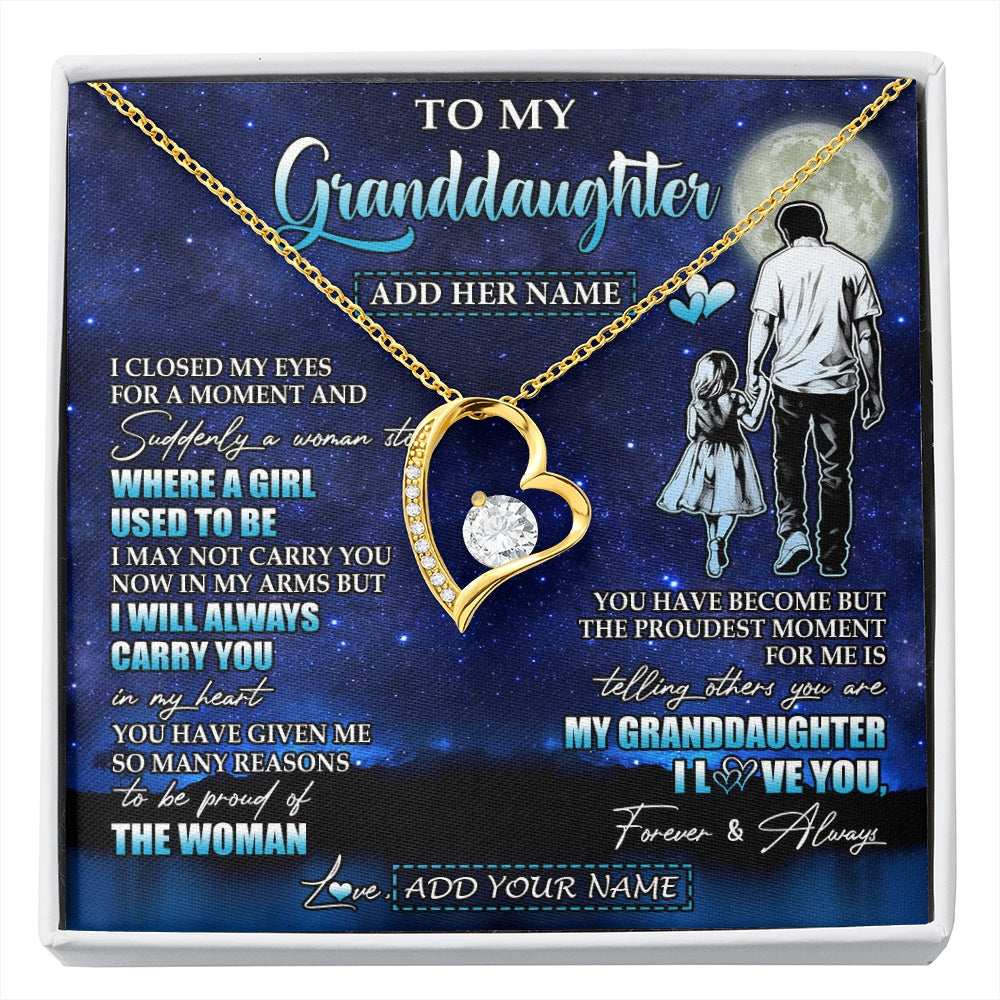 Forever Love Necklace 18K Yellow Gold Finish | 1 | Personalized To My Granddaughter Gifts Necklace From Grandpa I Closed My Eyes For A Moment Granddaughter Birthday Graduation Christmas Gift Box Message Card | siriusteestore.myshopify