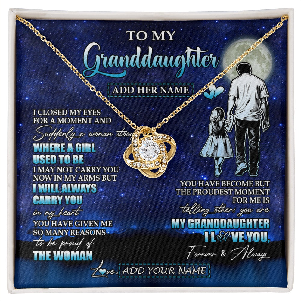 Love Knot Necklace 18K Yellow Gold Finish | 1 | Personalized To My Granddaughter Gifts Necklace From Grandpa I Closed My Eyes For A Moment Granddaughter Birthday Graduation Christmas Gift Box Message Card | siriusteestore.myshopify