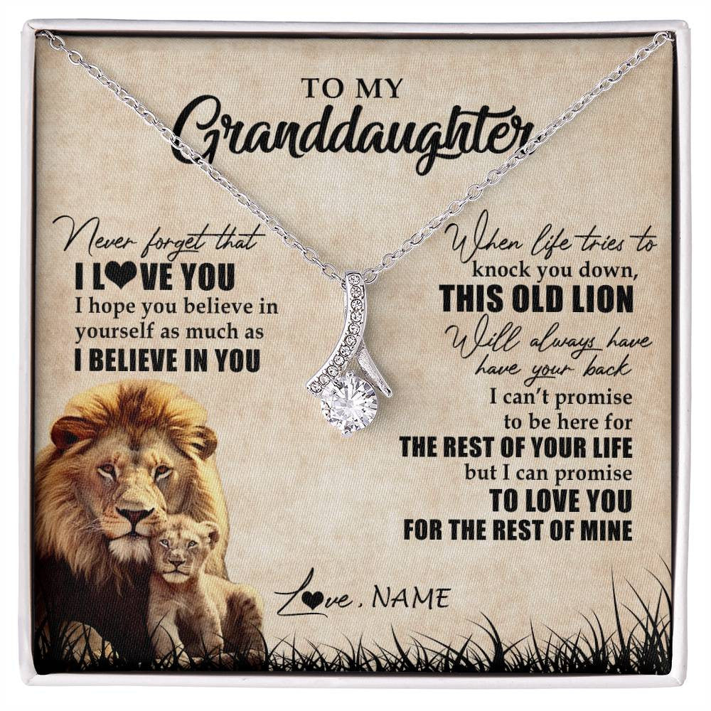 Alluring Beauty Necklace 14K White Gold Finish | Personalized To My Granddaughter Gifts Necklace From Grandpa Old Lion Granddaughter Jewelry Birthday Graduation Christmas Customized Gift Box Message Card | siriusteestore