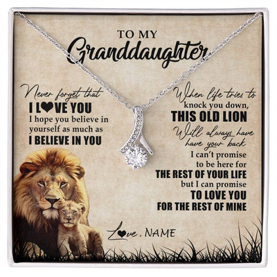 Alluring Beauty Necklace 14K White Gold Finish | Personalized To My Granddaughter Gifts Necklace From Grandpa Old Lion Granddaughter Jewelry Birthday Graduation Christmas Customized Gift Box Message Card | siriusteestore