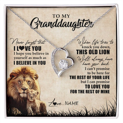 Forever Love Necklace 14K White Gold Finish | Personalized To My Granddaughter Gifts Necklace From Grandpa Old Lion Granddaughter Jewelry Birthday Graduation Christmas Customized Gift Box Message Card | siriusteestore