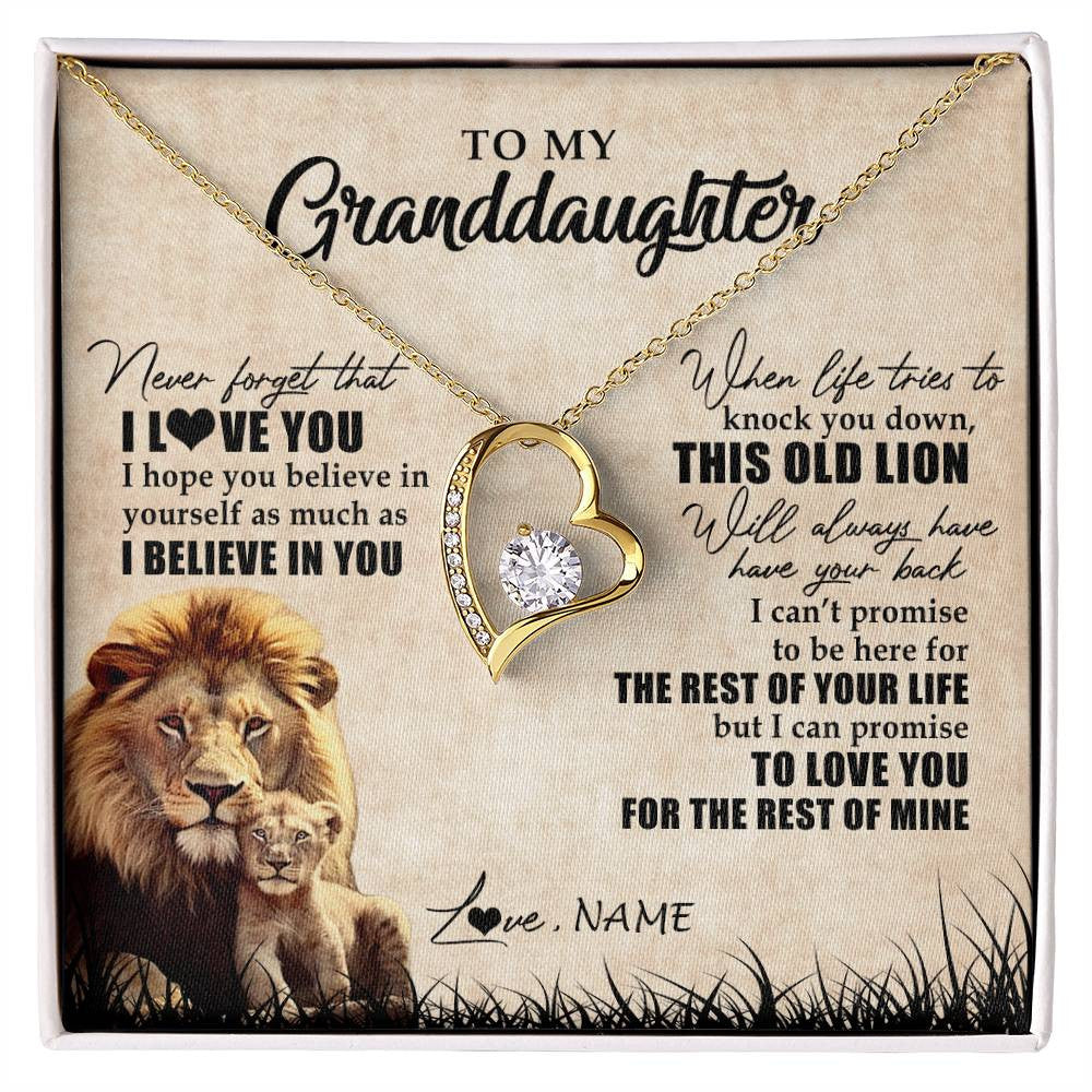 Forever Love Necklace 18K Yellow Gold Finish | Personalized To My Granddaughter Gifts Necklace From Grandpa Old Lion Granddaughter Jewelry Birthday Graduation Christmas Customized Gift Box Message Card | siriusteestore