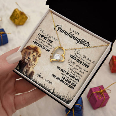 Forever Love Necklace 18K Yellow Gold Finish | Personalized To My Granddaughter Gifts Necklace From Grandpa Old Lion Granddaughter Jewelry Birthday Graduation Christmas Customized Gift Box Message Card | siriusteestore