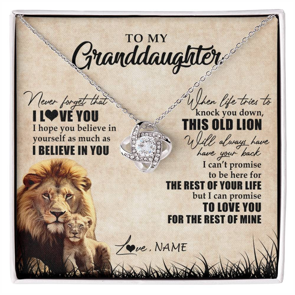 Love Knot Necklace 14K White Gold Finish | Personalized To My Granddaughter Gifts Necklace From Grandpa Old Lion Granddaughter Jewelry Birthday Graduation Christmas Customized Gift Box Message Card | siriusteestore