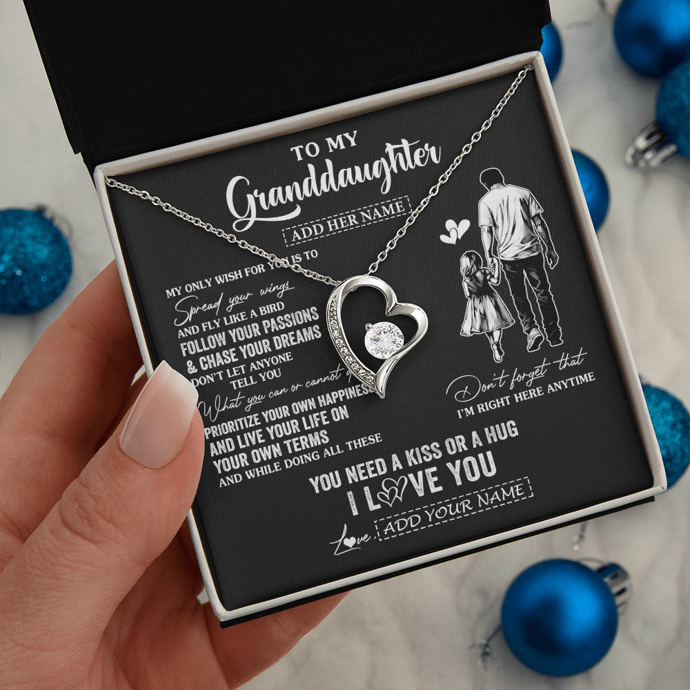 Forever Love Necklace 14K White Gold Finish | 2 | Personalized To My Granddaughter Gifts Necklace From Grandpa Papa My Only Wish For You Granddaughter Birthday Gifts Graduation Christmas Gift Box Message Card | siriusteestore.myshopify