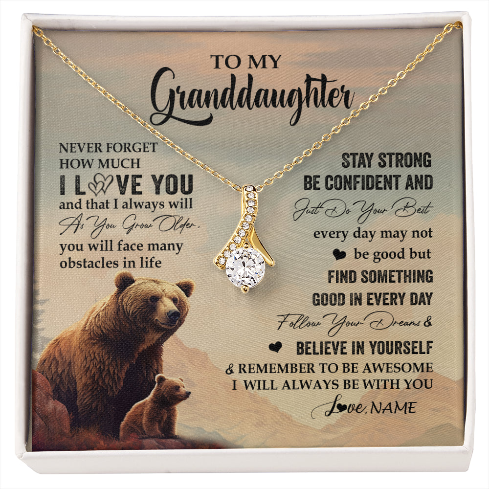 Alluring Beauty Necklace 18K Yellow Gold Finish | 1 | Personalized To My Granddaughter I Love You Forever Necklace From Grandma Bear Granddaughter Birthday Graduation Christmas Customized Gift Box Message Card | siriusteestore