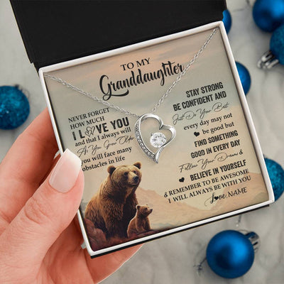 Forever Love Necklace 14K White Gold Finish | 2 | Personalized To My Granddaughter I Love You Forever Necklace From Grandma Bear Granddaughter Birthday Graduation Christmas Customized Gift Box Message Card | siriusteestore