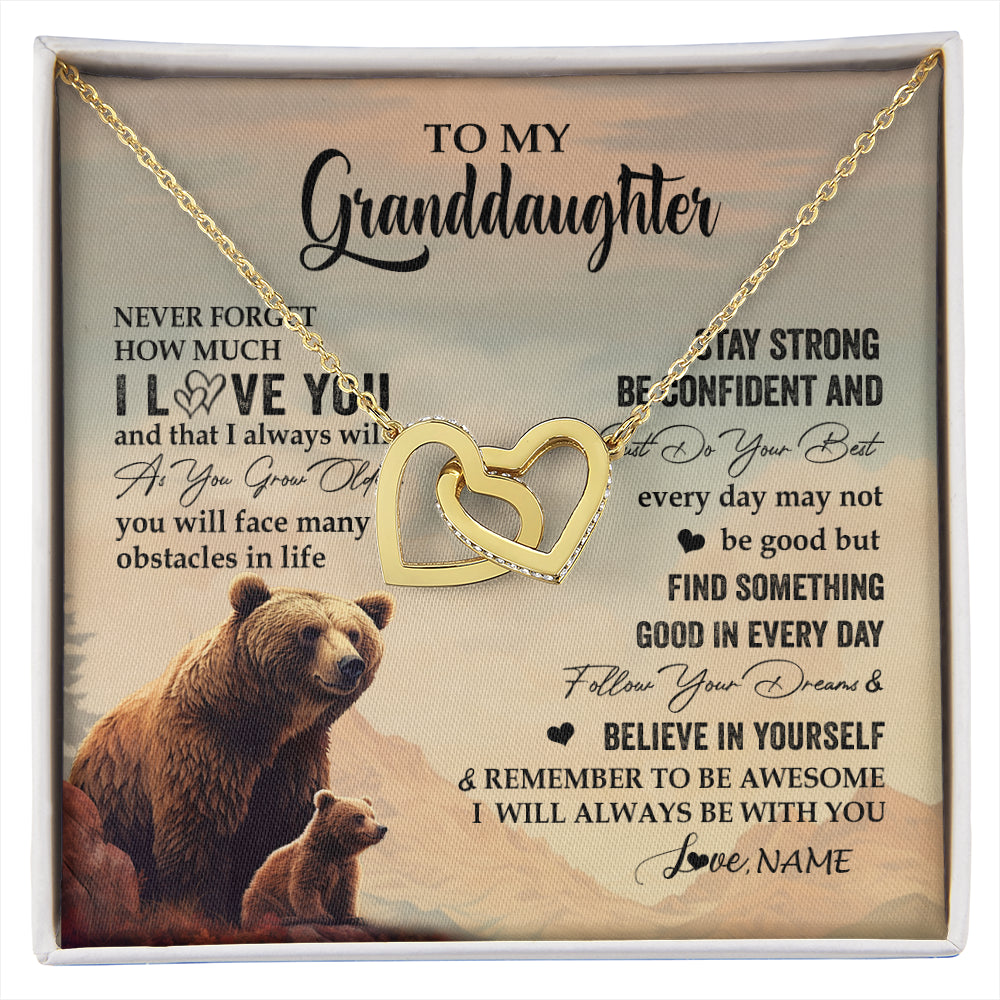 Interlocking Hearts Necklace 18K Yellow Gold Finish | 1 | Personalized To My Granddaughter I Love You Forever Necklace From Grandma Bear Granddaughter Birthday Graduation Christmas Customized Gift Box Message Card | siriusteestore