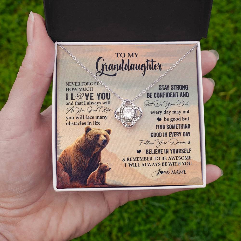 Love Knot Necklace 14K White Gold Finish | 2 | Personalized To My Granddaughter I Love You Forever Necklace From Grandma Bear Granddaughter Birthday Graduation Christmas Customized Gift Box Message Card | siriusteestore