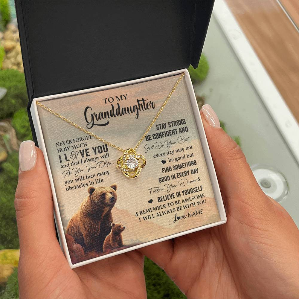 Love Knot Necklace 18K Yellow Gold Finish | 2 | Personalized To My Granddaughter I Love You Forever Necklace From Grandma Bear Granddaughter Birthday Graduation Christmas Customized Gift Box Message Card | siriusteestore