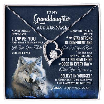 Forever Love Necklace 14K White Gold Finish | 1 | Personalized To My Granddaughter I Love You Forever Necklace From Grandma Grandpa Wolf Granddaughter Birthday Gifts Graduation Christmas Gift Box Message Card | siriusteestore.myshopify