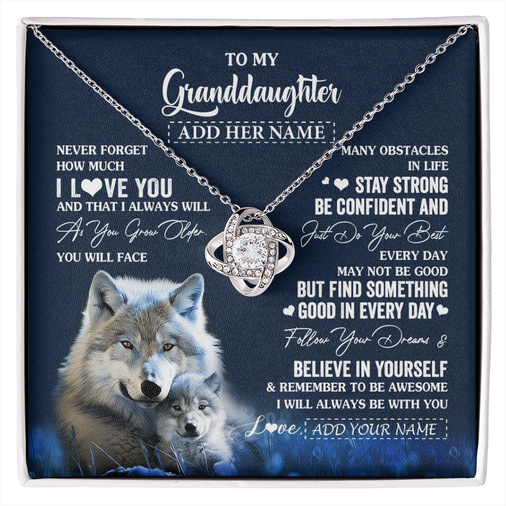 Love Knot Necklace 14K White Gold Finish | 1 | Personalized To My Granddaughter I Love You Forever Necklace From Grandma Grandpa Wolf Granddaughter Birthday Gifts Graduation Christmas Gift Box Message Card | siriusteestore.myshopify