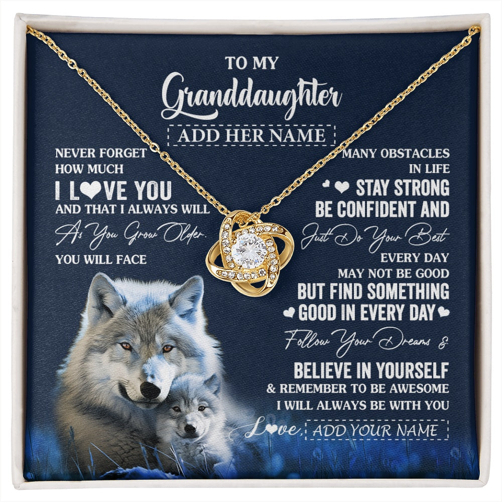 Love Knot Necklace 18K Yellow Gold Finish | 1 | Personalized To My Granddaughter I Love You Forever Necklace From Grandma Grandpa Wolf Granddaughter Birthday Gifts Graduation Christmas Gift Box Message Card | siriusteestore.myshopify