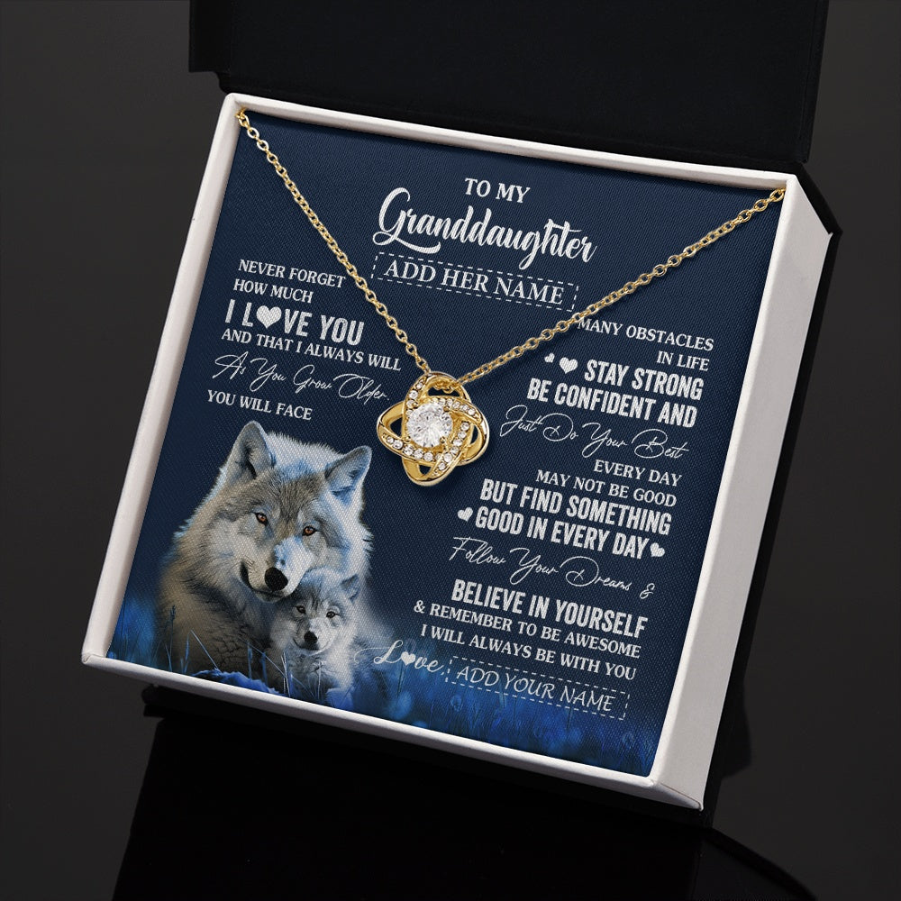 Love Knot Necklace 18K Yellow Gold Finish | 2 | Personalized To My Granddaughter I Love You Forever Necklace From Grandma Grandpa Wolf Granddaughter Birthday Gifts Graduation Christmas Gift Box Message Card | siriusteestore.myshopify