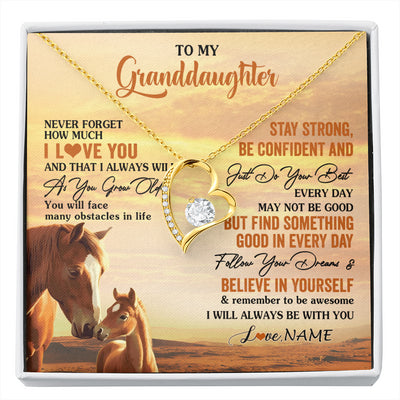 Forever Love Necklace 18K Yellow Gold Finish | 1 | Personalized To My Granddaughter I Love You Forever Necklace From Grandma Papa Horse Granddaughter Birthday Jewelry Christmas Customized Gift Box Message Card | siriusteestore