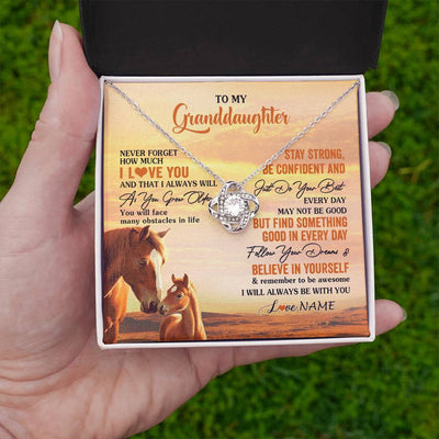 Love Knot Necklace 14K White Gold Finish | 2 | Personalized To My Granddaughter I Love You Forever Necklace From Grandma Papa Horse Granddaughter Birthday Jewelry Christmas Customized Gift Box Message Card | siriusteestore