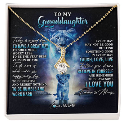 Alluring Beauty Necklace 18K Yellow Gold Finish | 1 | Personalized To My Granddaughter Lion Necklace From Grandma Every Day Laugh Love Live Granddaughter Birthday Christmas Customized Gift Box Message Card | siriusteestore