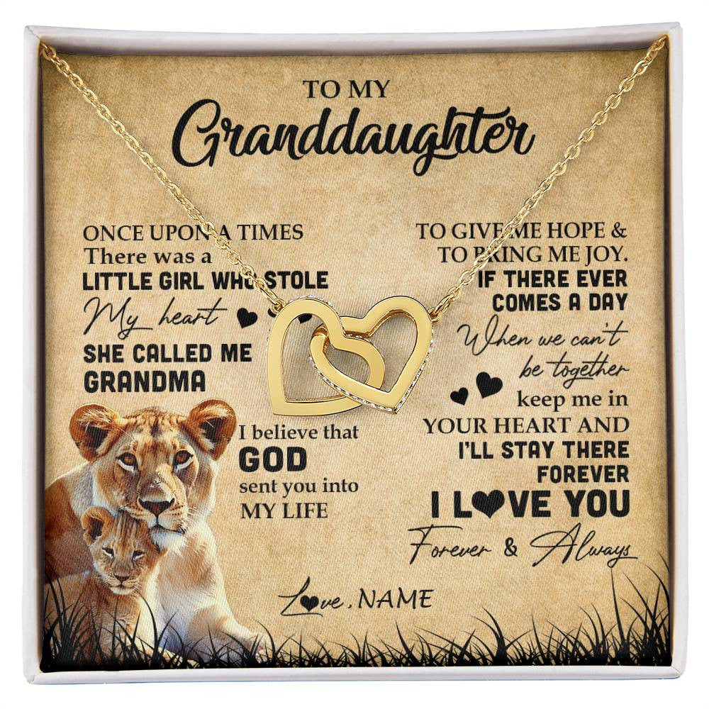Interlocking Hearts Necklace 18K Yellow Gold Finish | Personalized To My Granddaughter Lion Necklace From Grandma I'll Stay There Forever Grandchild Birthday Graduation Christmas Customized Gift Box Message Card | siriusteestore