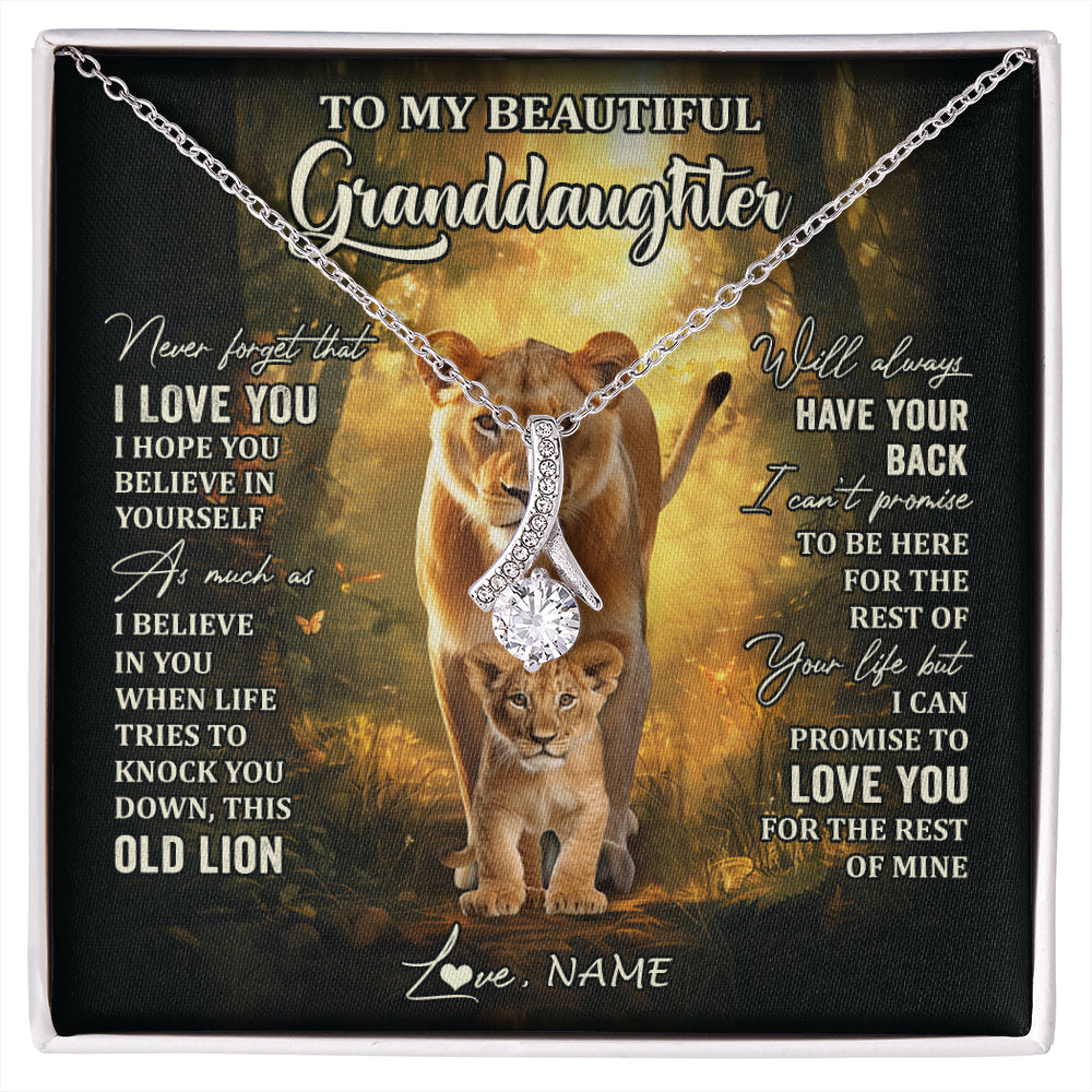 Alluring Beauty Necklace 14K White Gold Finish | 1 | Personalized To My Granddaughter Lion Necklace From Grandma Never Forget That I Love You Granddaughter Birthday Christmas Customized Gift Box Message Card | siriusteestore