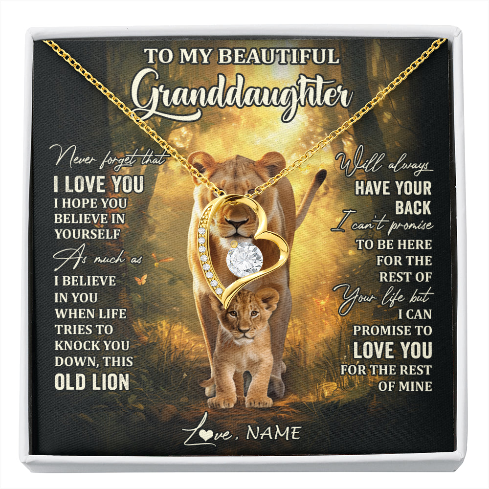 Forever Love Necklace 18K Yellow Gold Finish | 1 | Personalized To My Granddaughter Lion Necklace From Grandma Never Forget That I Love You Granddaughter Birthday Christmas Customized Gift Box Message Card | siriusteestore
