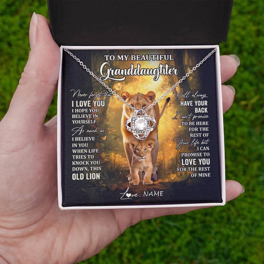 Love Knot Necklace 14K White Gold Finish | 2 | Personalized To My Granddaughter Lion Necklace From Grandma Never Forget That I Love You Granddaughter Birthday Christmas Customized Gift Box Message Card | siriusteestore