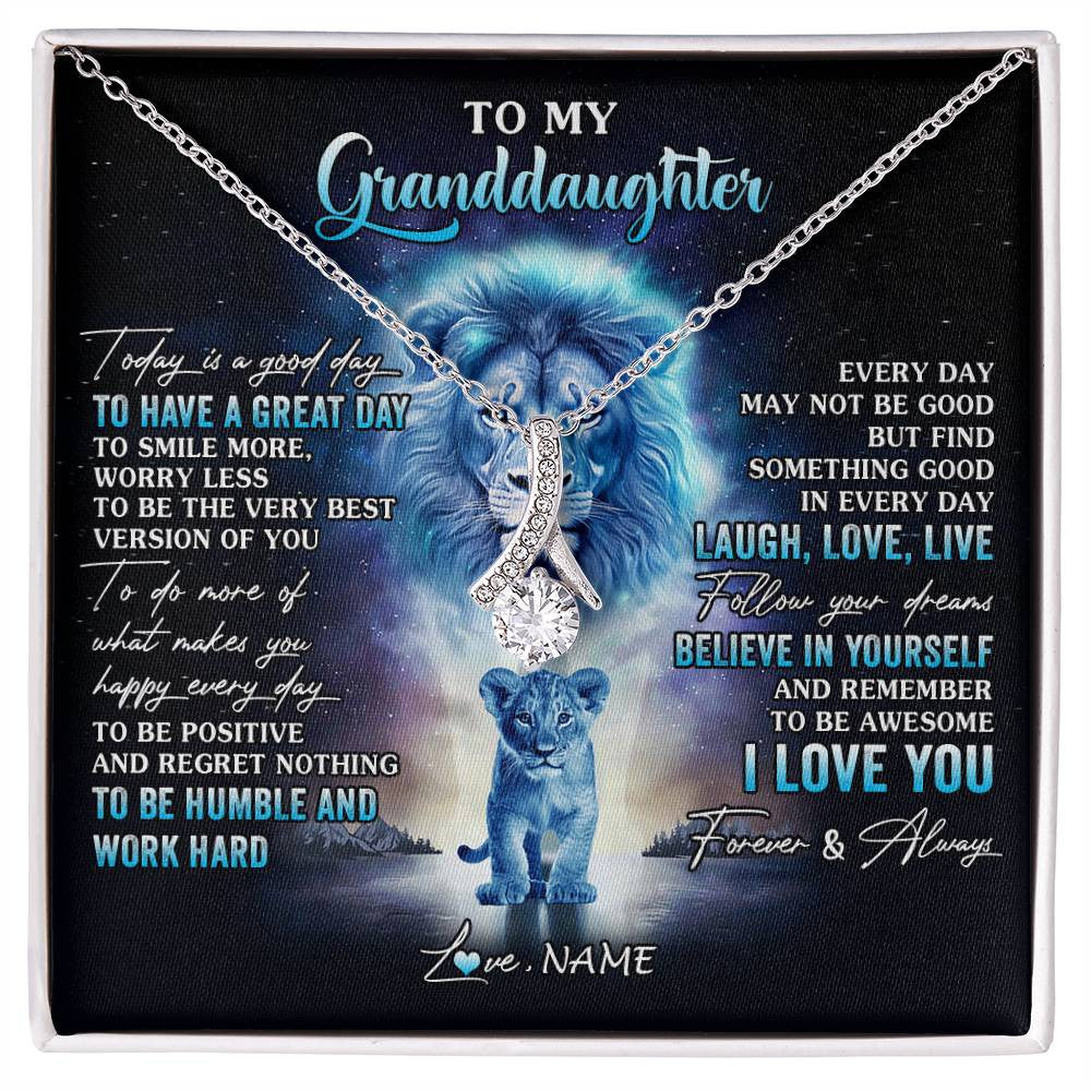 Alluring Beauty Necklace 14K White Gold Finish | 1 | Personalized To My Granddaughter Lion Necklace From Grandpa Every Day Laugh Love Live Granddaughter Birthday Christmas Customized Gift Box Message Card | siriusteestore